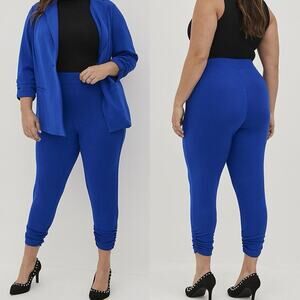 Torrid Crop Pull On Skinny Studio Cupro High Rise Pant Blue 4X Plus Size Ruched